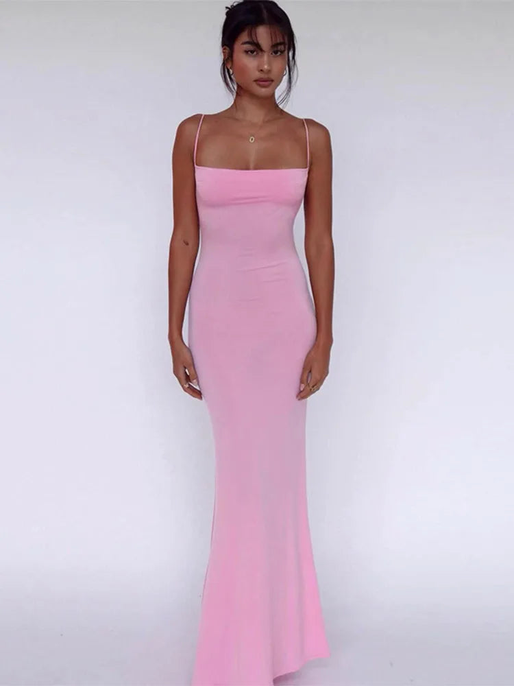 Sleeveless Backless Bodycon Maxi Dress Rown