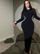 Slim Bodycon O-Neck Longsleeve Maxi Dress - Rown