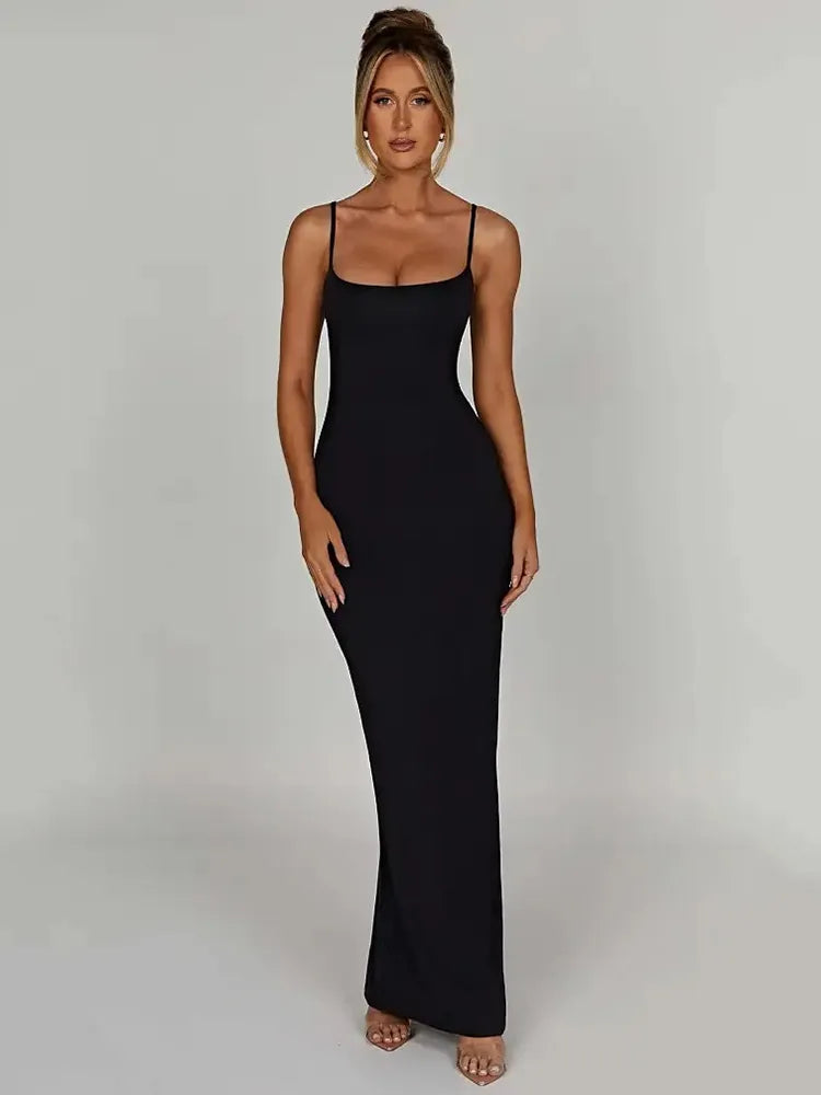 Spaghetti Strap Backless Thickened Fabric Maxi Dress Rown