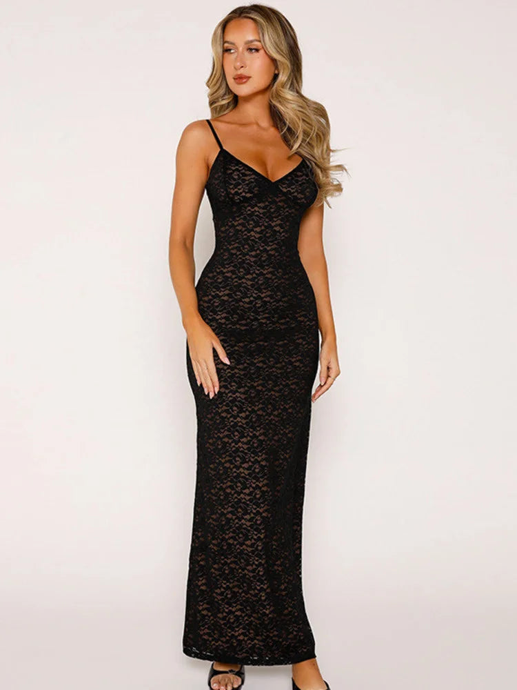 Spaghetti Strap Off Shoulder Slim Backless Maxi Dress Rown