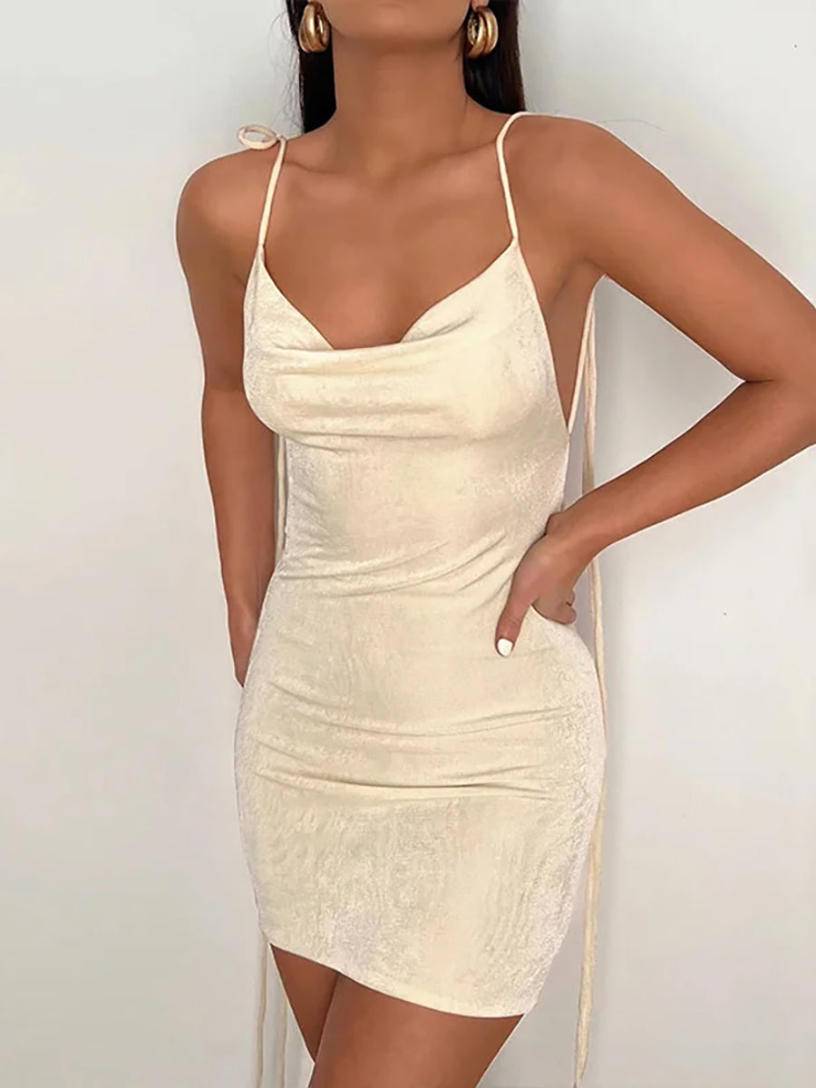 Spaghetti Strap Off-shoulder Backless Mini Dress Rown