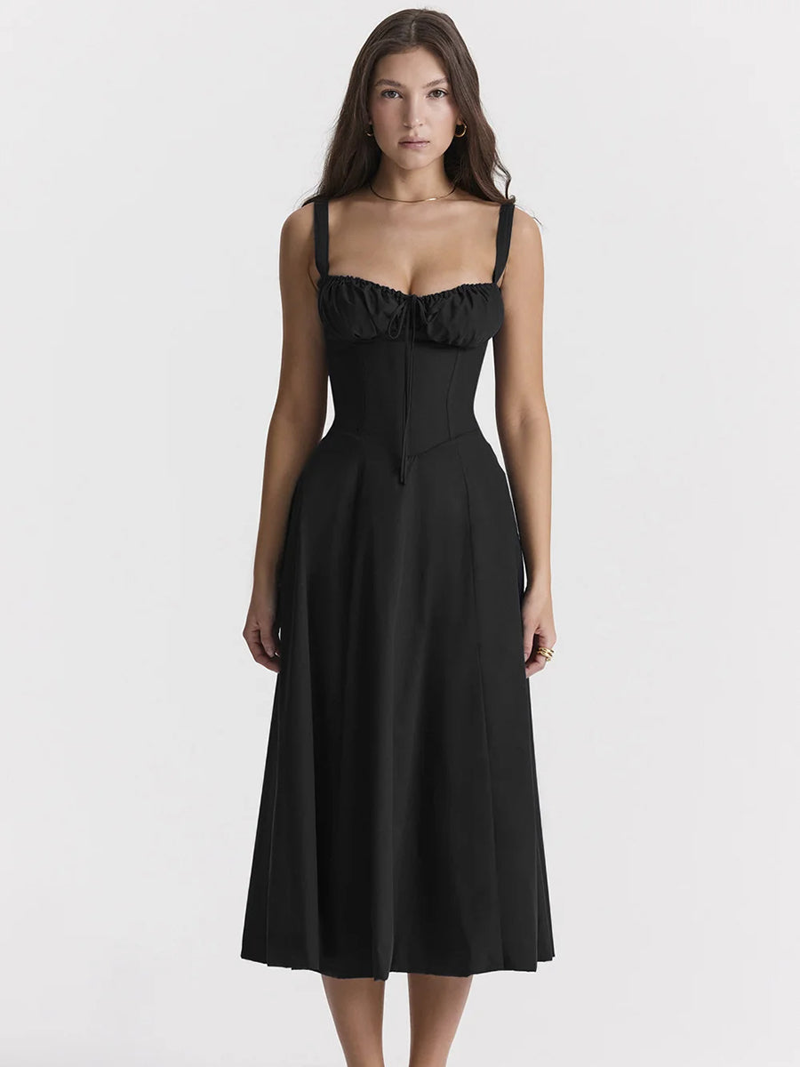 Spaghetti Strap Sleeveless A-line Midi Dress Rown