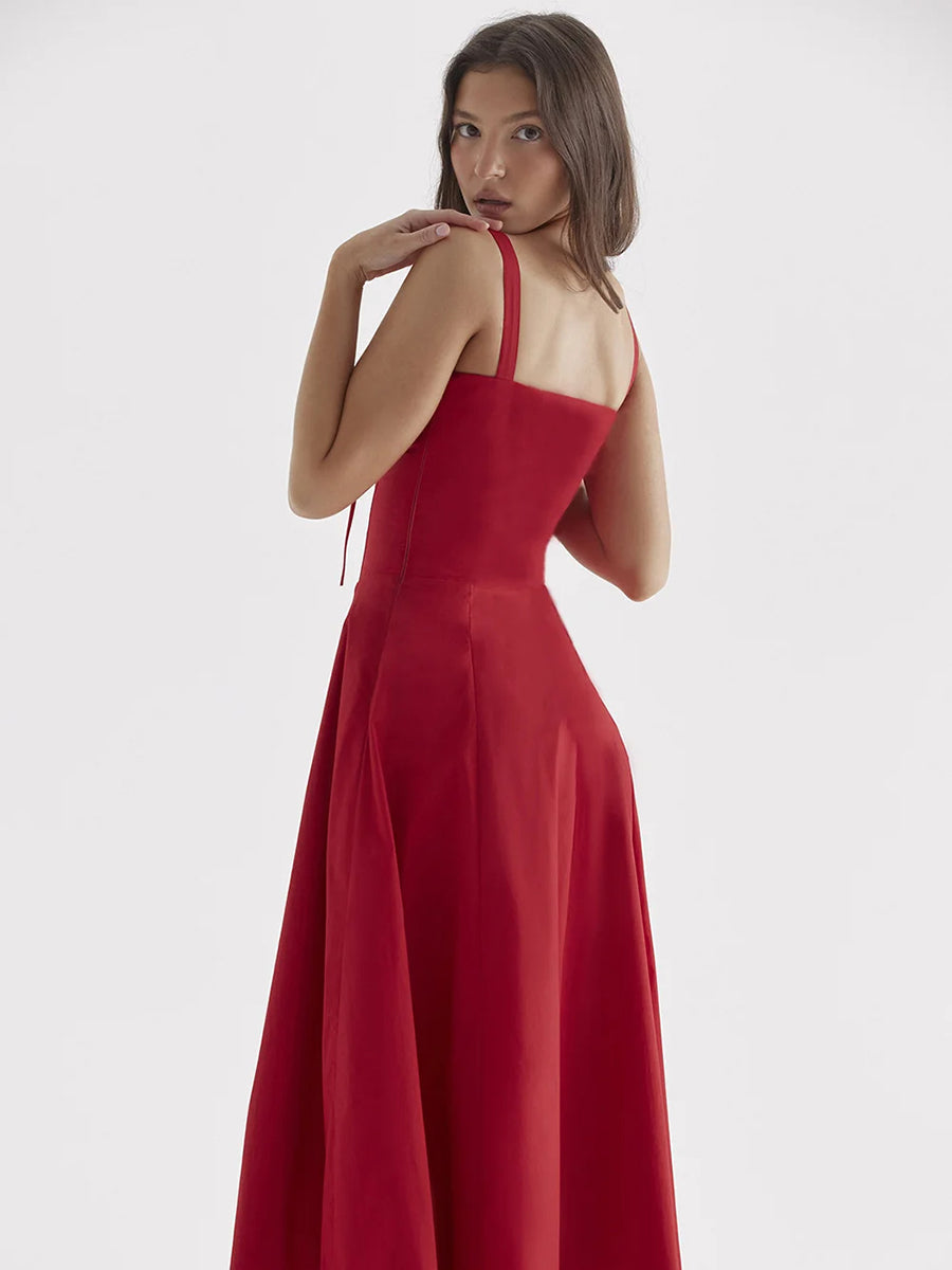 Spaghetti Strap Sleeveless A-line Midi Dress Rown