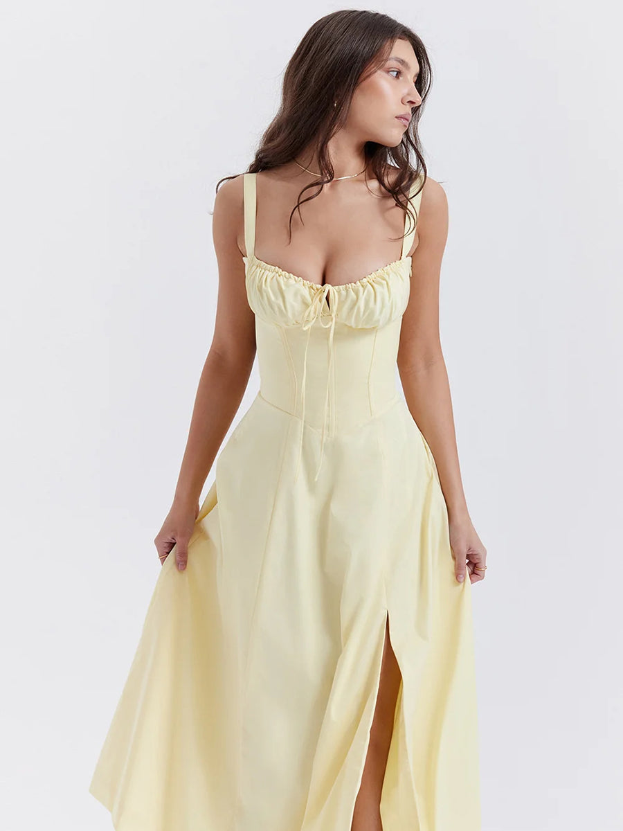 Spaghetti Strap Sleeveless A-line Midi Dress Rown