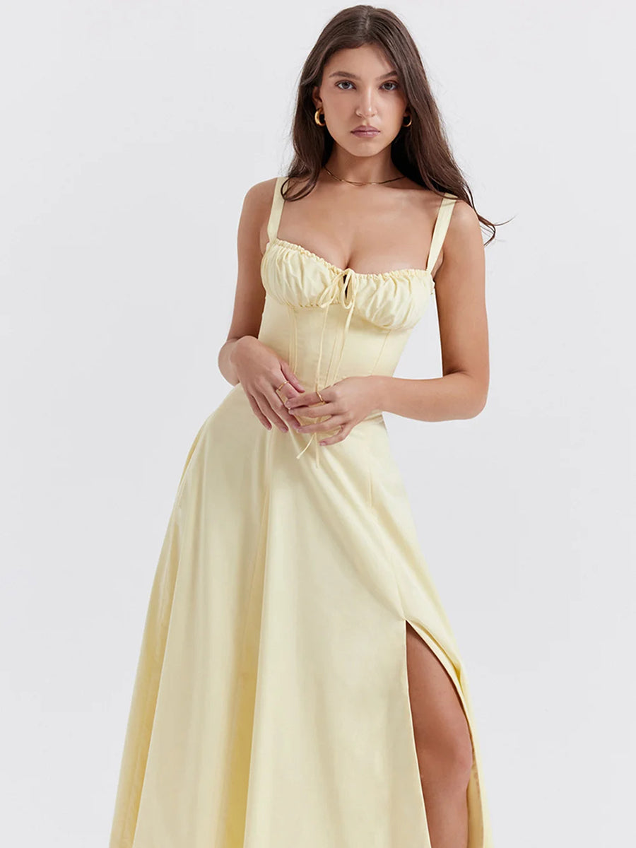 Spaghetti Strap Sleeveless A-line Midi Dress Rown