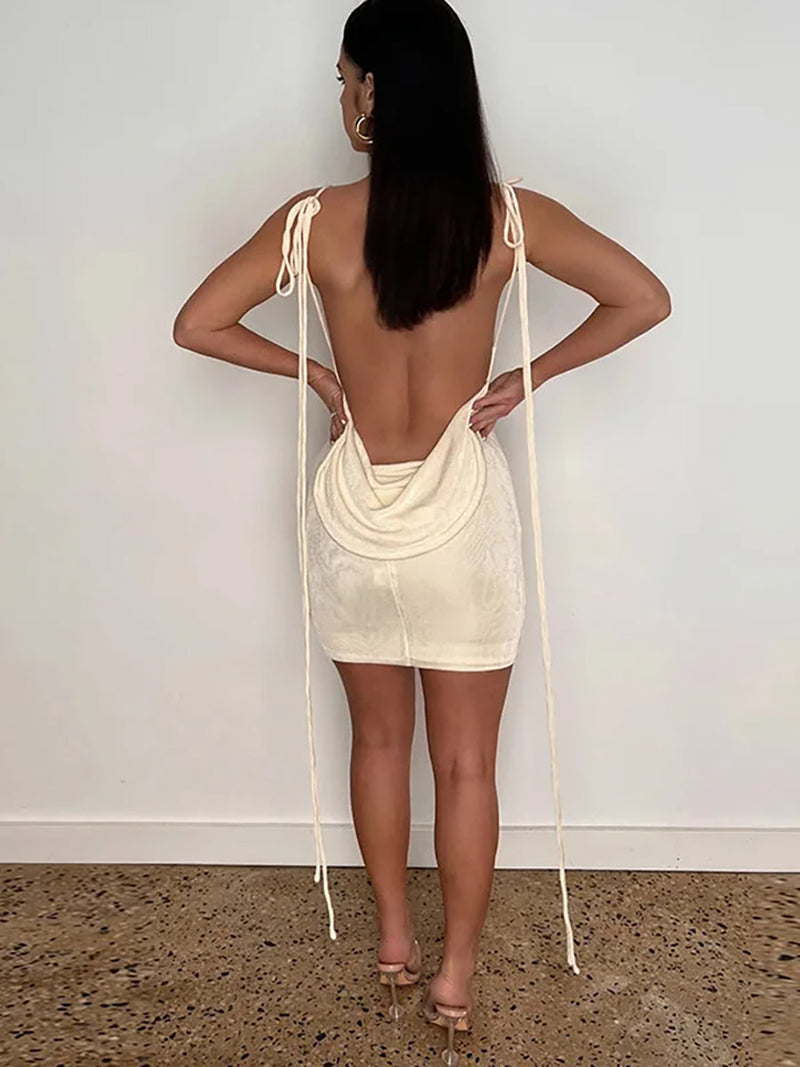 Spaghetti Strap Off-shoulder Backless Mini Dress - Rown