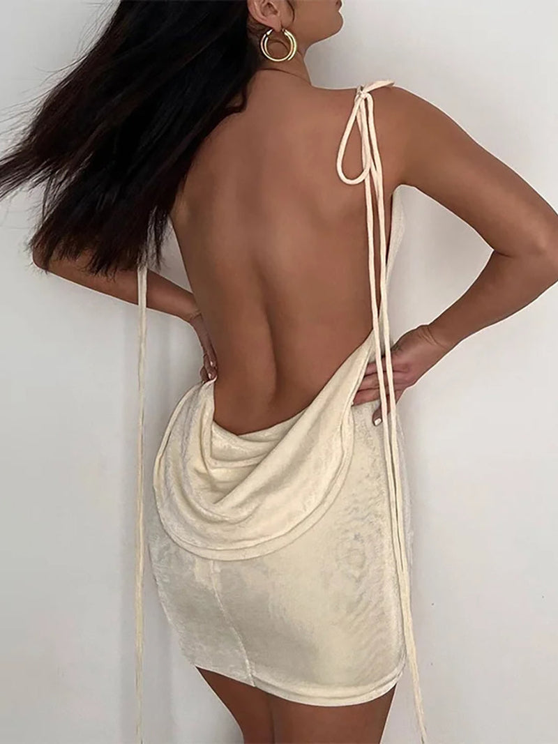 Spaghetti Strap Off-shoulder Backless Mini Dress - Rown