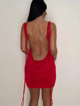 Spaghetti Strap Off-shoulder Backless Mini Dress - Rown