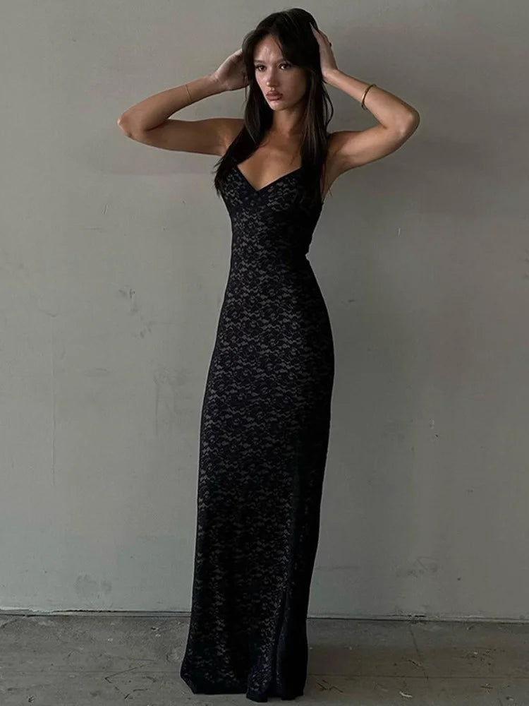 Spaghetti Strap Off Shoulder Slim Backless Maxi Dress - Rown