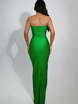 Sparkle Spaghetti Strap Ruched Backless Bodycon Maxi Dress Rown