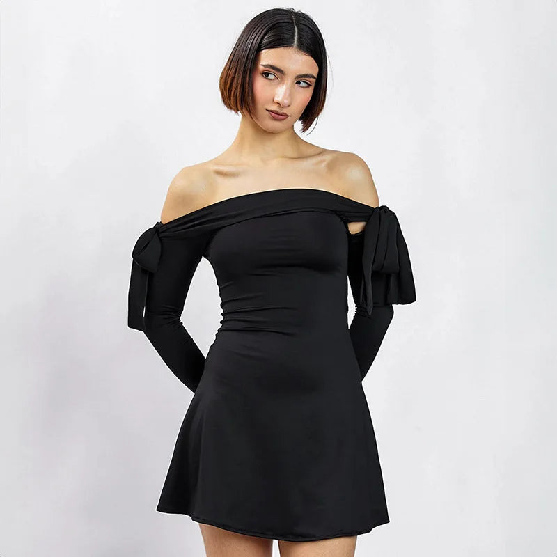 Strapless Long Sleeve Bow Mini Dress Rown