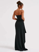 Strapless Backless High Split Bodycon Maxi Dress - Rown