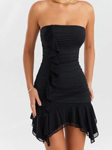 Strapless Irregular Slim Backless Mini Dress - Rown