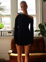 Strapless Long-sleeve Hollow Out Mini Dress - Rown