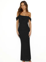 Strapless Mesh Backless Evening  Maxi Dress - Rown