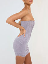 Strapless Mesh Off-shoulder Backless Bodycon Mini Dress - Rown