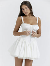 White Lace Backless Spaghetti Strap Robe Mini Dress - Rown