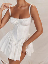 White Lace Backless Spaghetti Strap Robe Mini Dress - Rown