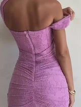 Elegant Backless Pleated Off-shoulder Maxi Dress