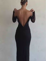 Elegant Sheer Long Sleeve Bodycon Maxi Dress