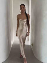 Elegant Satin Sleeveless Backless Maxi Dress