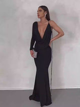 Elegant Backless One Sleeve Lace-up Maxi Dress