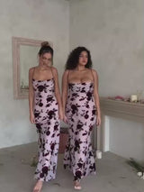 Elegant Floral Print Robe Backless Maxi Dress
