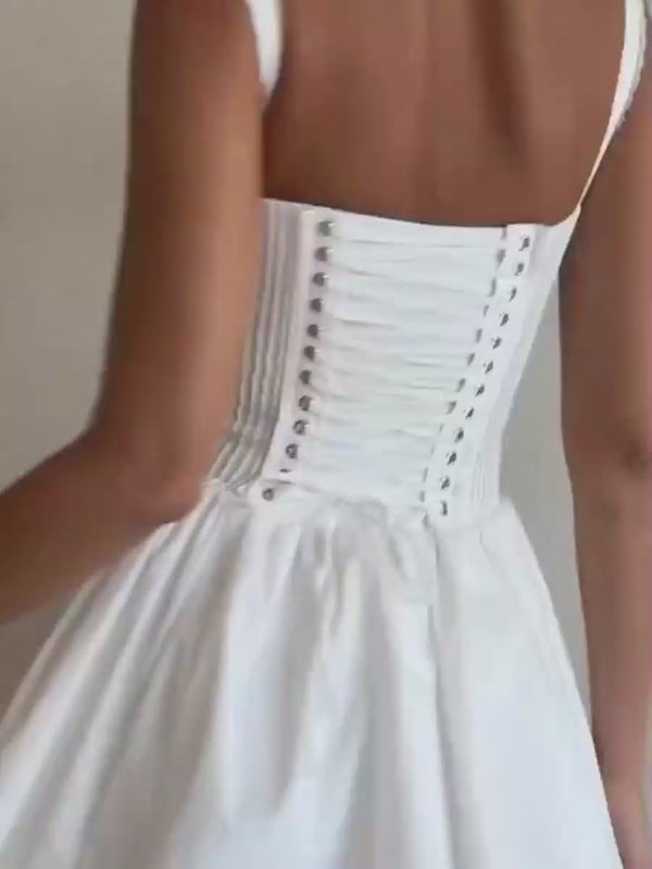 White Lace Backless Spaghetti Strap Robe Mini Dress