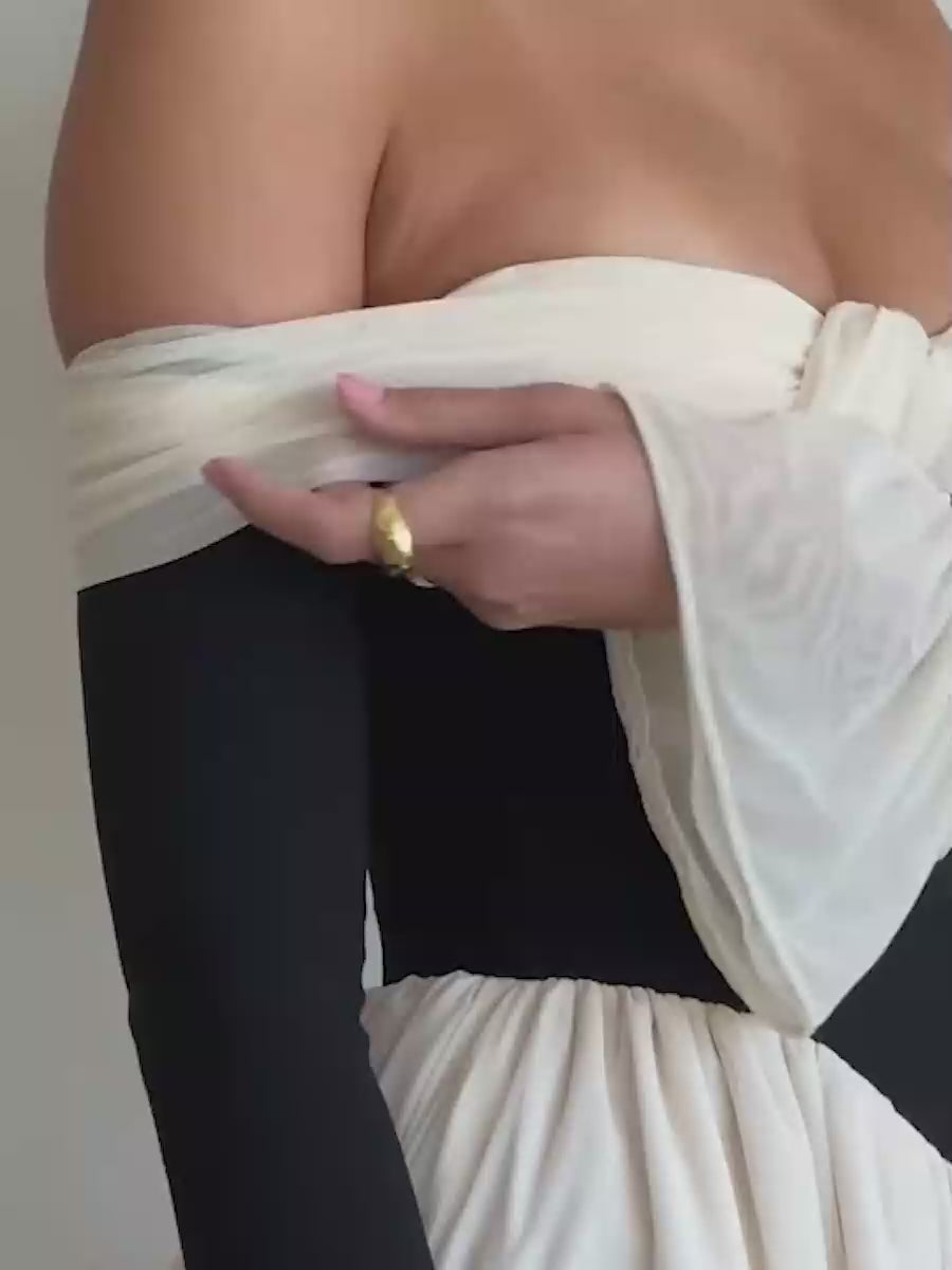 Off-shoulder Flare Sleeve Strapless Backless Mini Dress